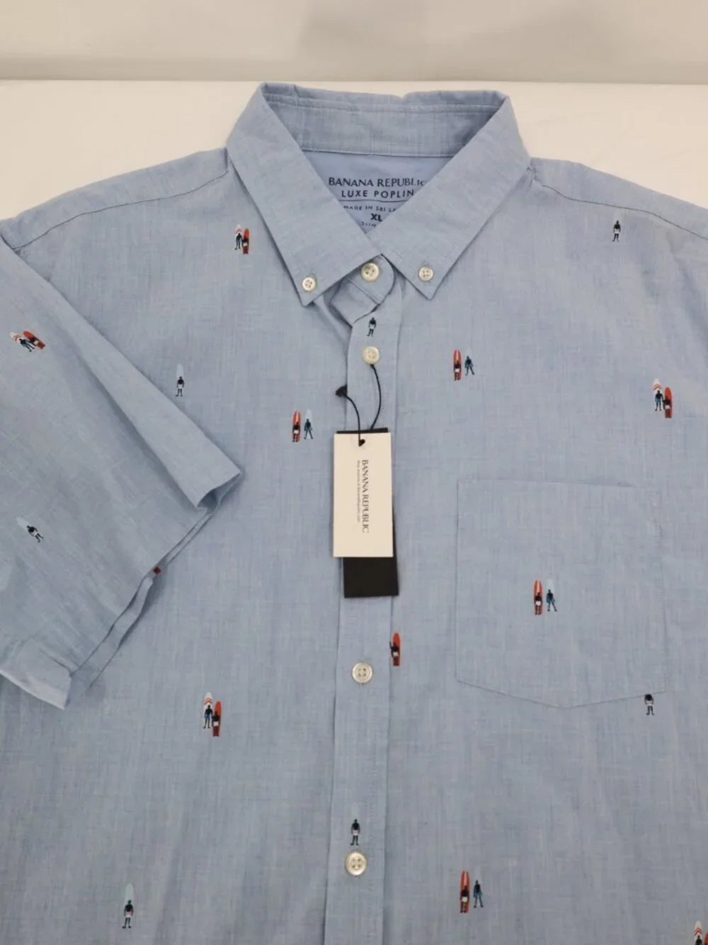 NWT Banana Republic Shirt Mens XL Slim Fit Luxe Poplin Surfer AOP Printed Blue
